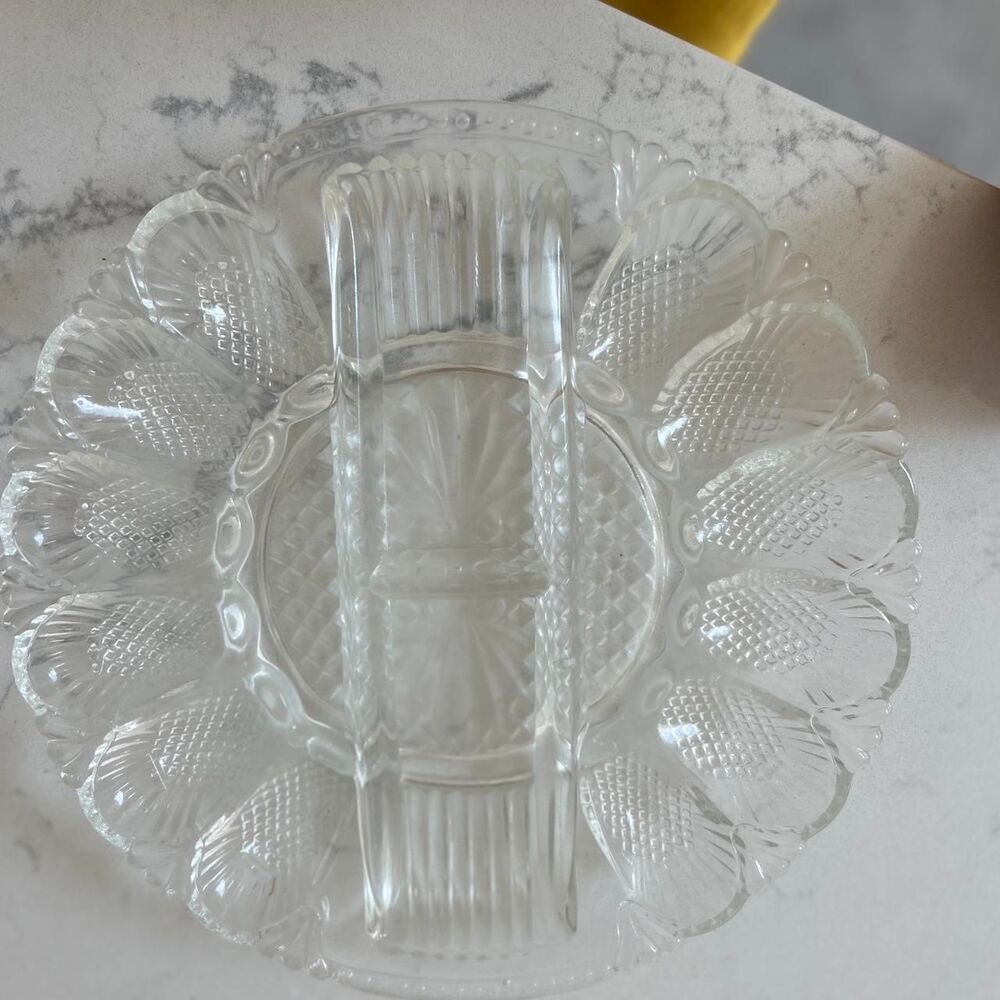 Vintage L.E. Smith Glass Heritage Clear Deviled Egg Serving Plate